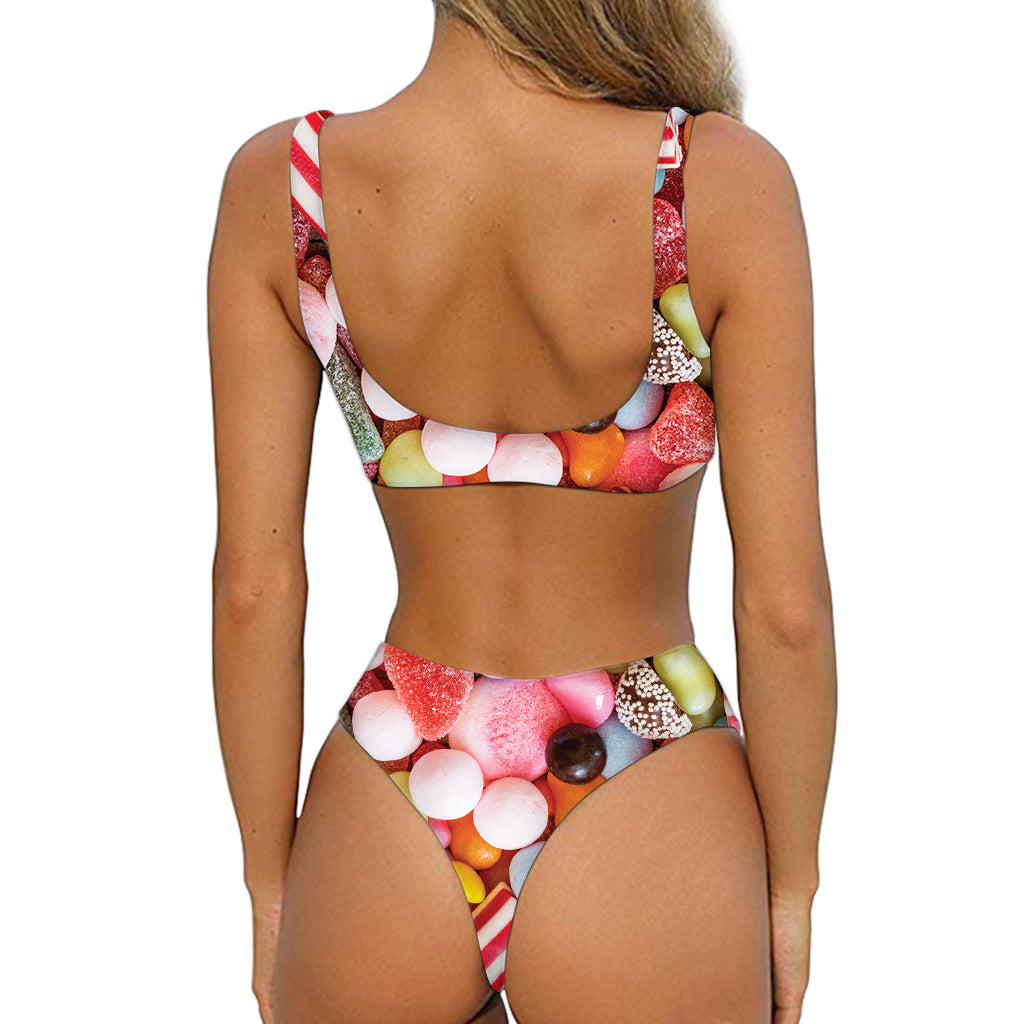 Colorful Candy And Jelly Print Front Bow Tie Bikini