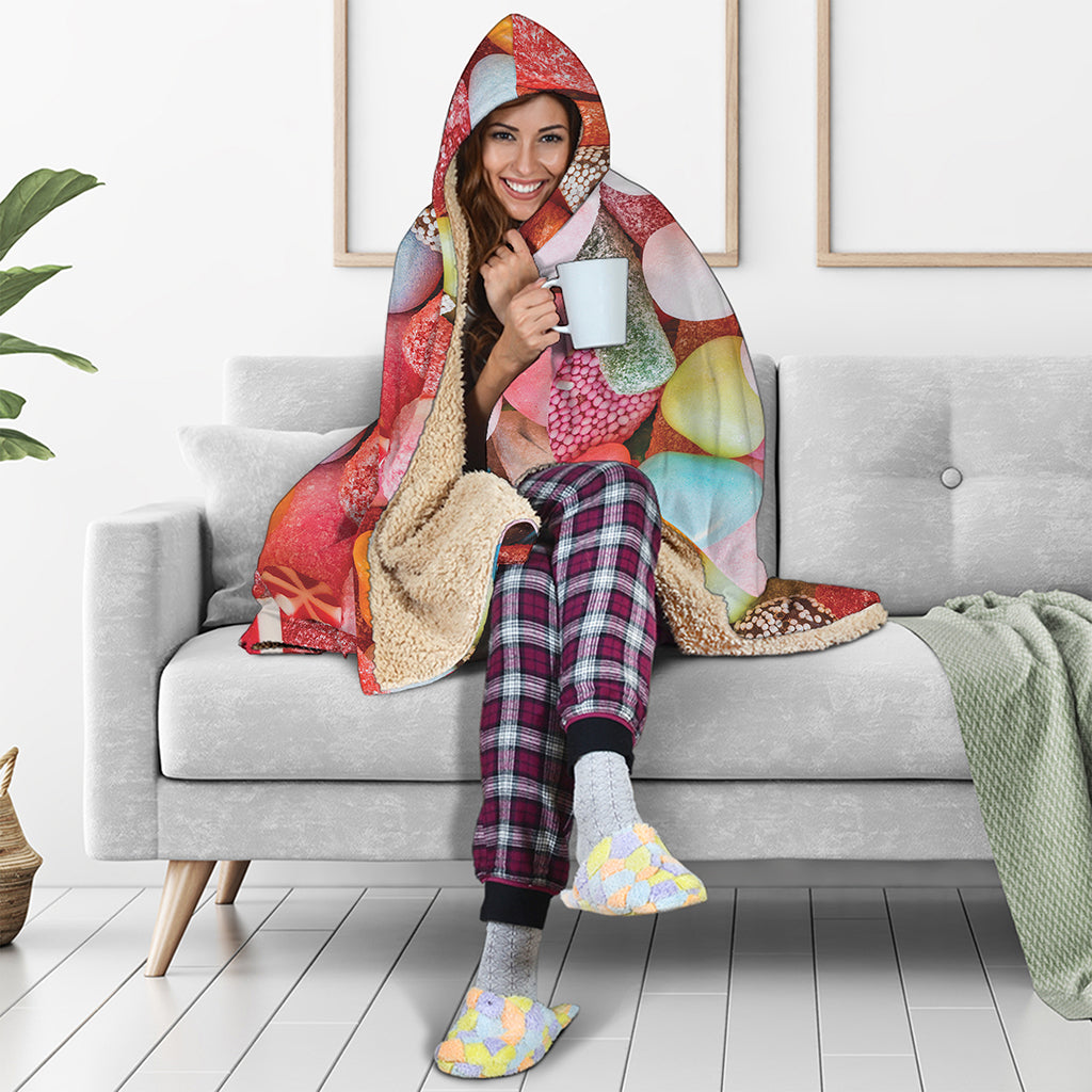 Colorful Candy And Jelly Print Hooded Blanket