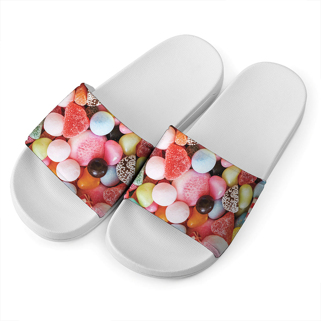 Colorful Candy And Jelly Print White Slide Sandals