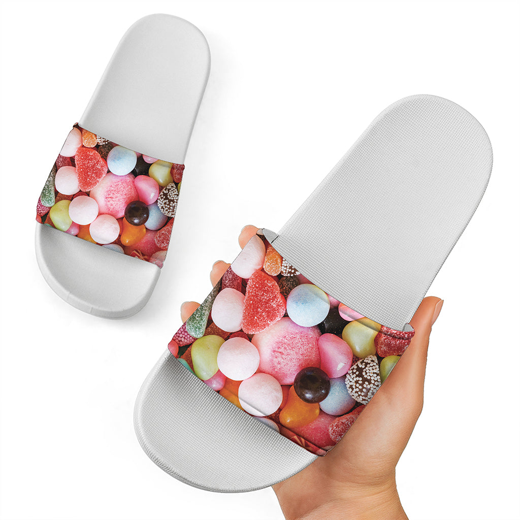 Colorful Candy And Jelly Print White Slide Sandals