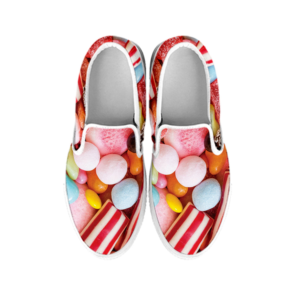 Colorful Candy And Jelly Print White Slip On Shoes