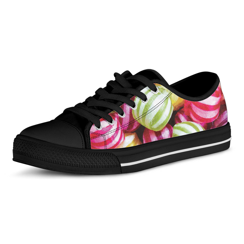 Colorful Candy Ball Print Black Low Top Shoes