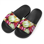 Colorful Candy Ball Print Black Slide Sandals