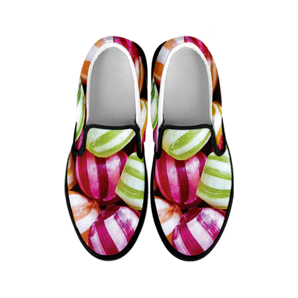 Colorful Candy Ball Print Black Slip On Shoes