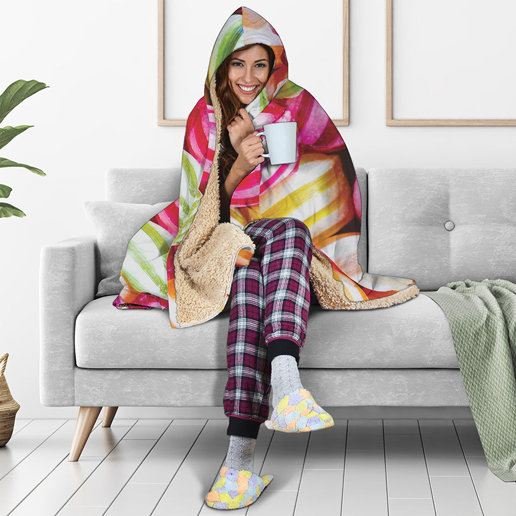 Colorful Candy Ball Print Hooded Blanket