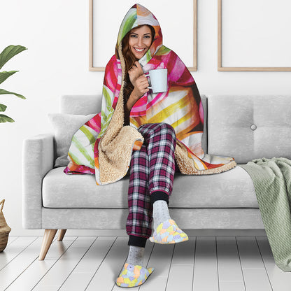 Colorful Candy Ball Print Hooded Blanket