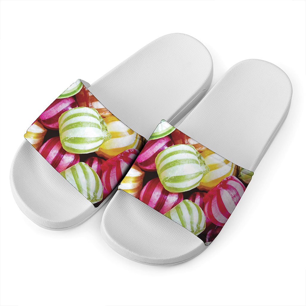 Colorful Candy Ball Print White Slide Sandals