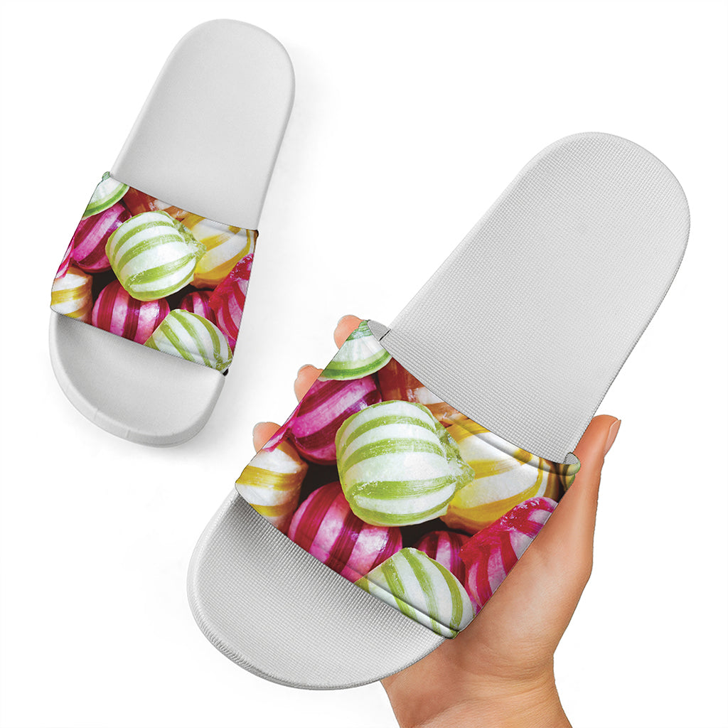 Colorful Candy Ball Print White Slide Sandals