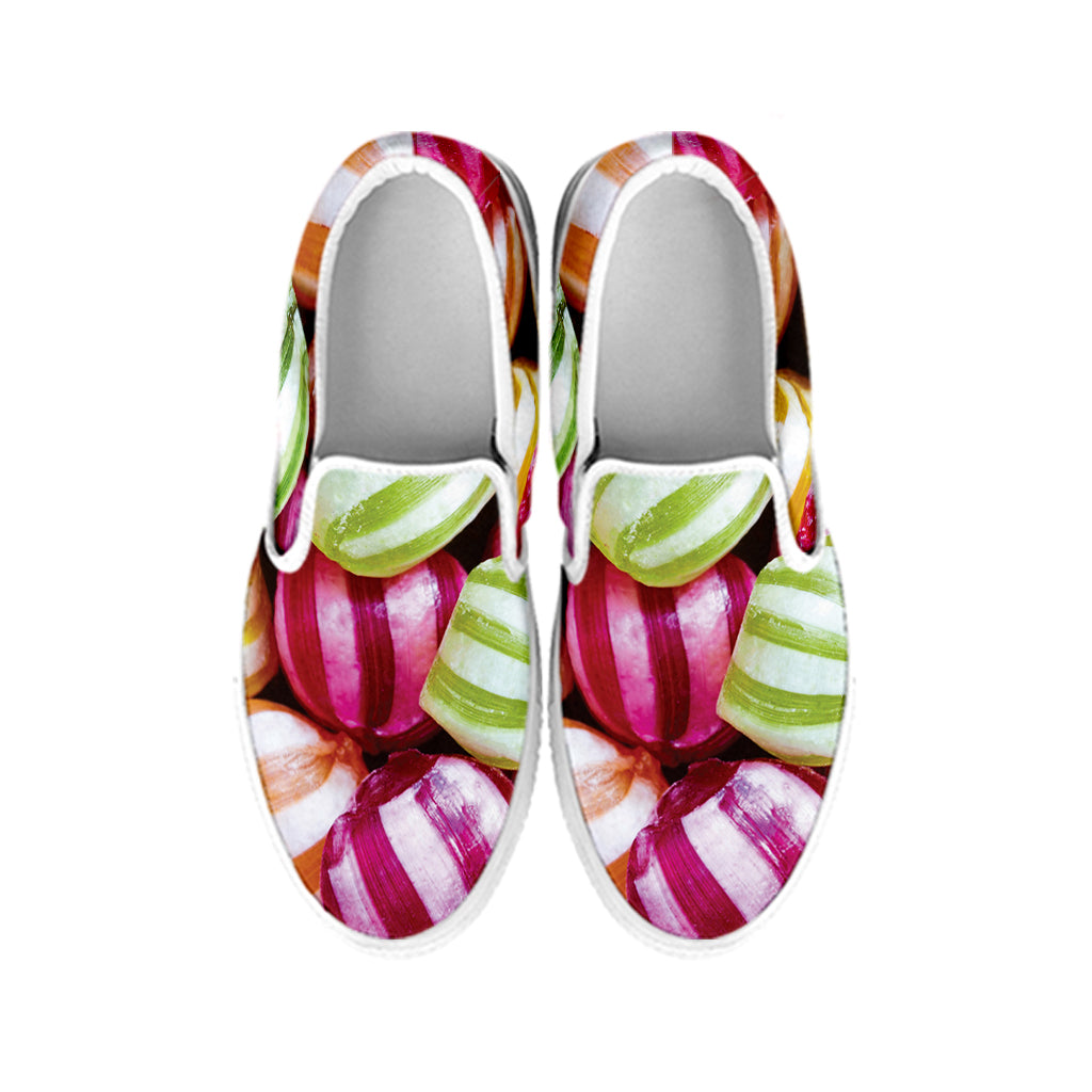 Colorful Candy Ball Print White Slip On Shoes