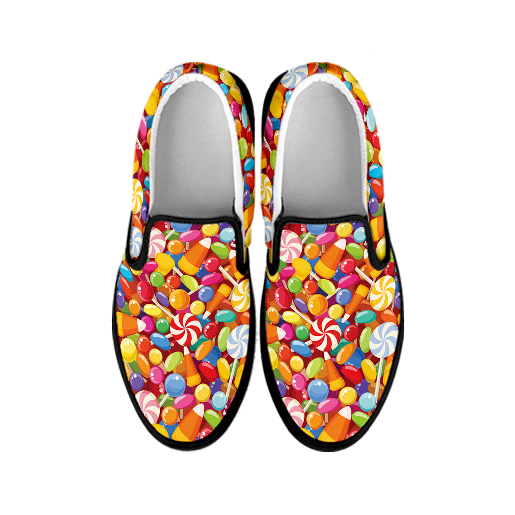 Colorful Candy Pattern Print Black Slip On Shoes
