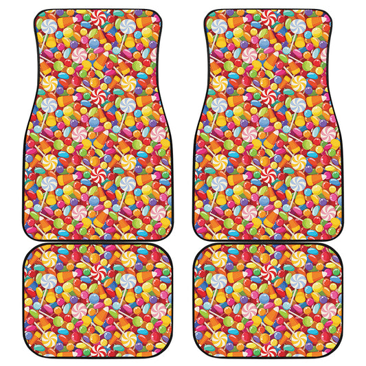 Colorful Candy Pattern Print Front and Back Car Floor Mats