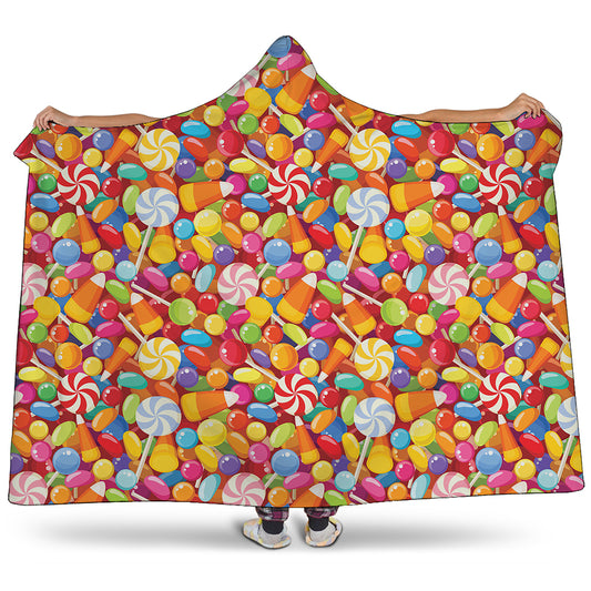 Colorful Candy Pattern Print Hooded Blanket