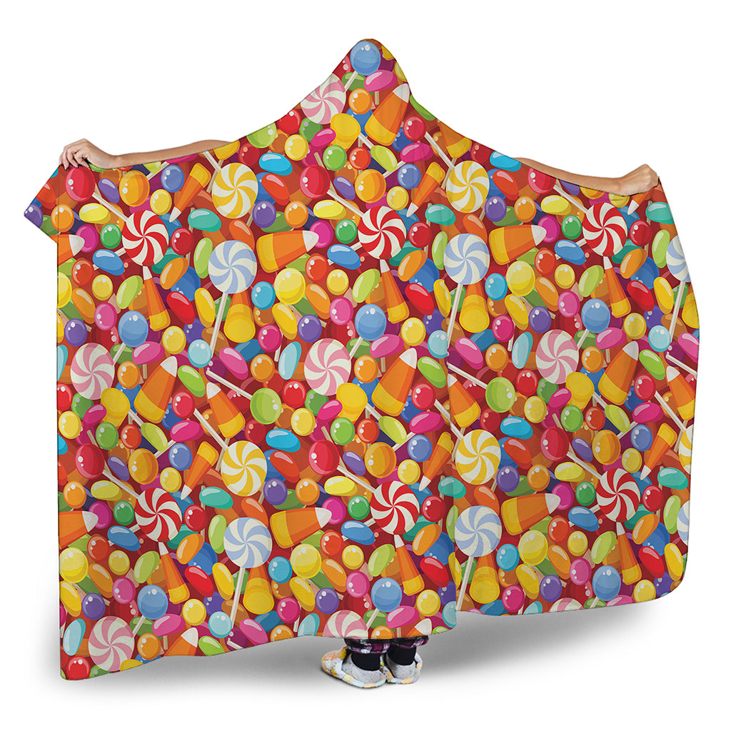 Colorful Candy Pattern Print Hooded Blanket