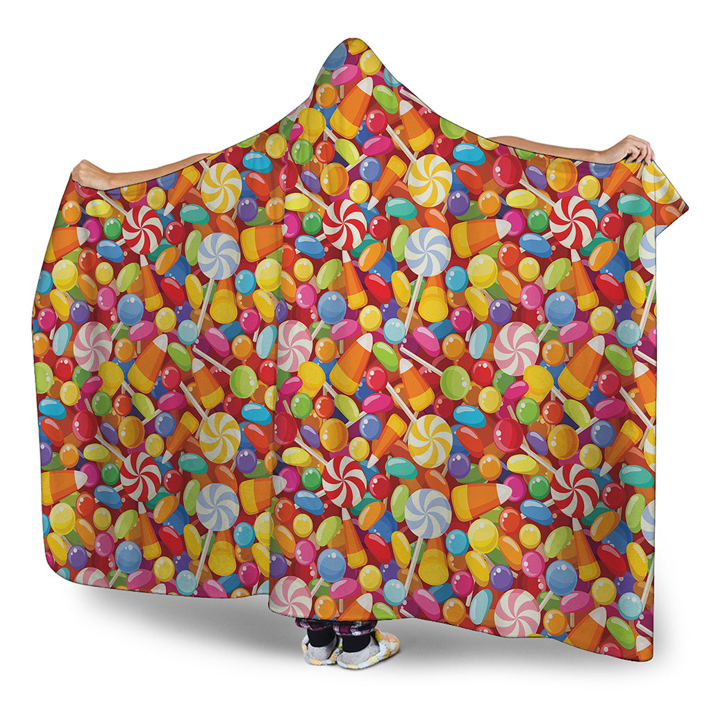 Colorful Candy Pattern Print Hooded Blanket