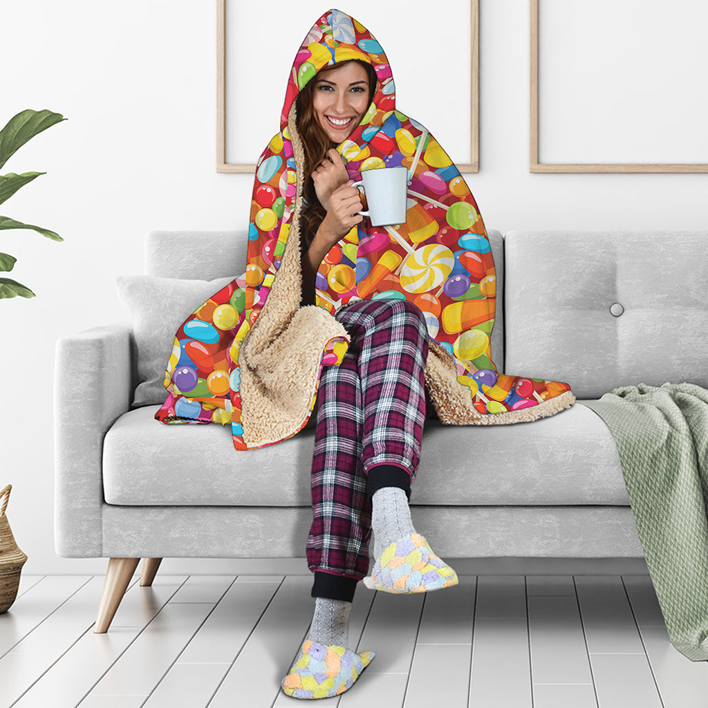 Colorful Candy Pattern Print Hooded Blanket