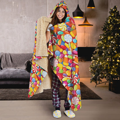 Colorful Candy Pattern Print Hooded Blanket