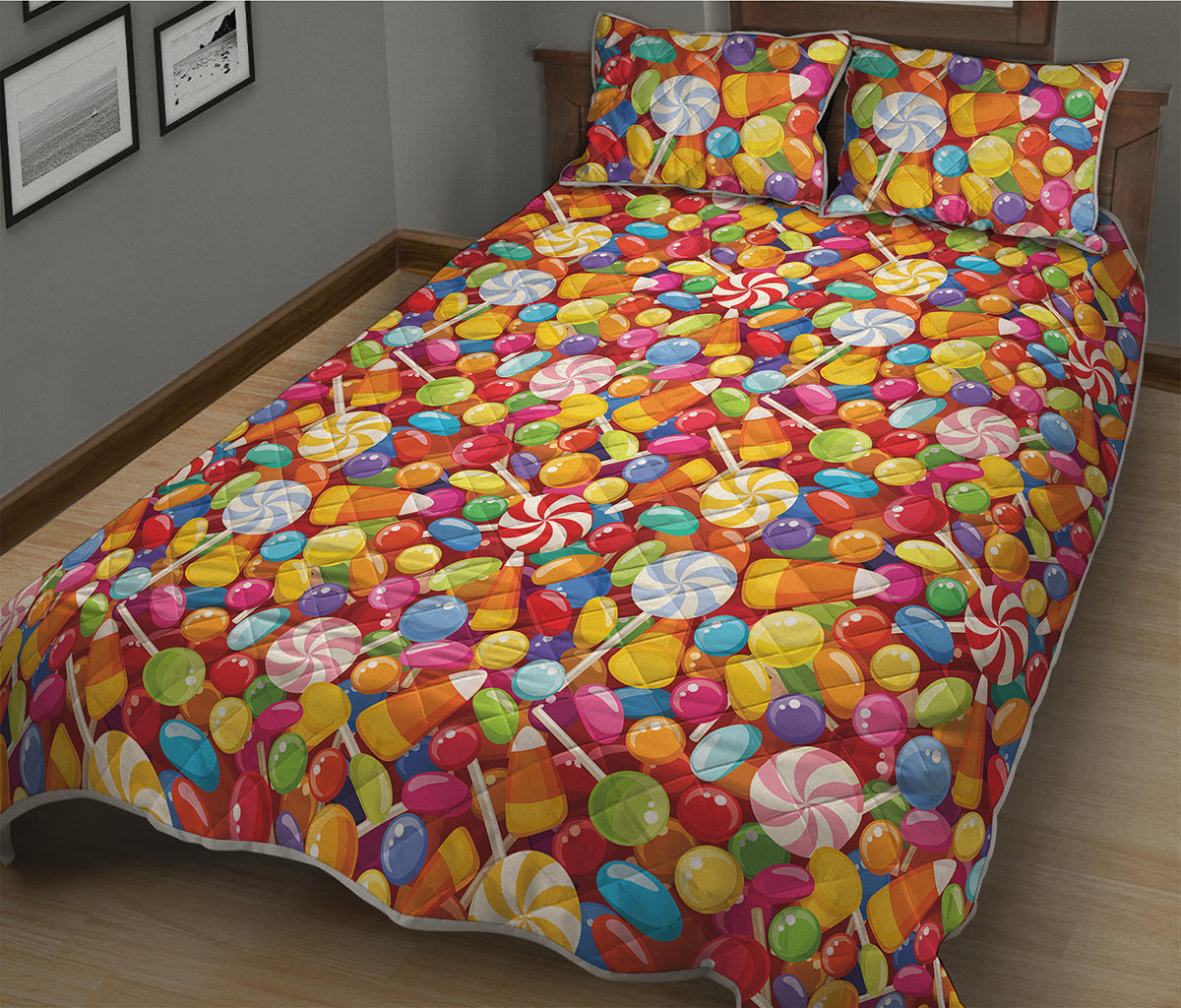 Colorful Candy Pattern Print Quilt Bed Set