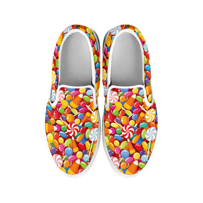 Colorful Candy Pattern Print White Slip On Shoes