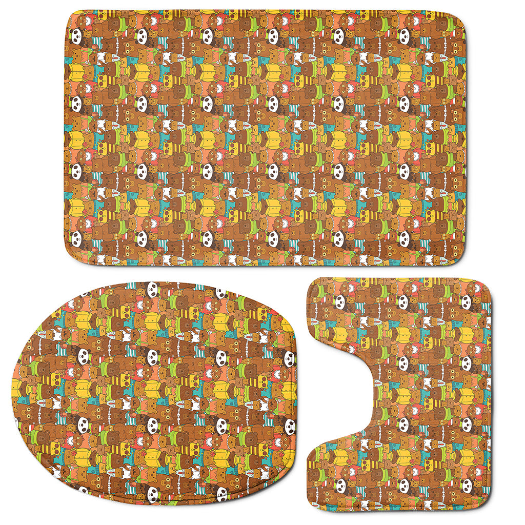 Colorful Cartoon Baby Bear Pattern Print 3 Piece Bath Mat Set