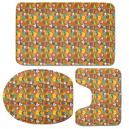 Colorful Cartoon Baby Bear Pattern Print 3 Piece Bath Mat Set