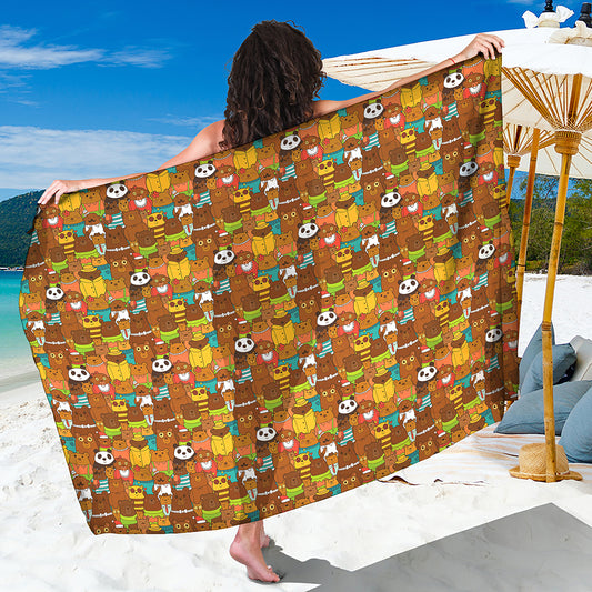 Colorful Cartoon Baby Bear Pattern Print Beach Sarong Wrap