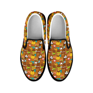 Colorful Cartoon Baby Bear Pattern Print Black Slip On Shoes