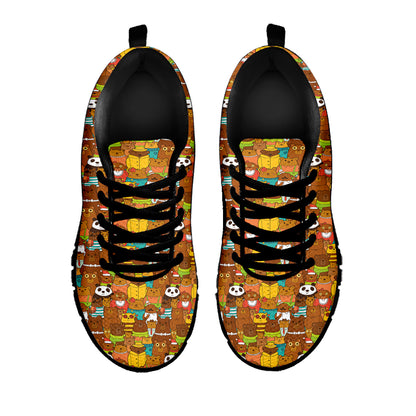 Colorful Cartoon Baby Bear Pattern Print Black Sneakers