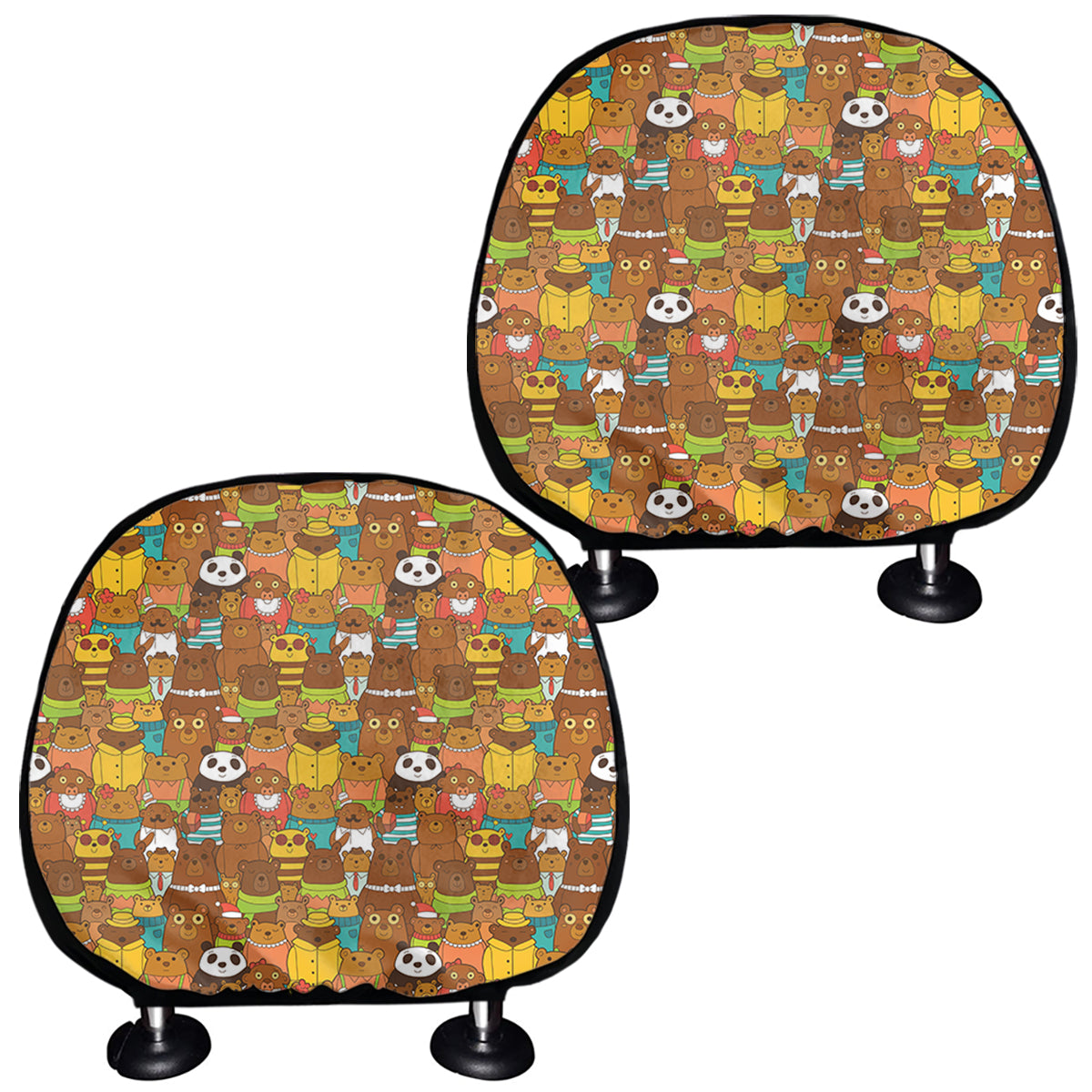 Colorful Cartoon Baby Bear Pattern Print Car Headrest Covers
