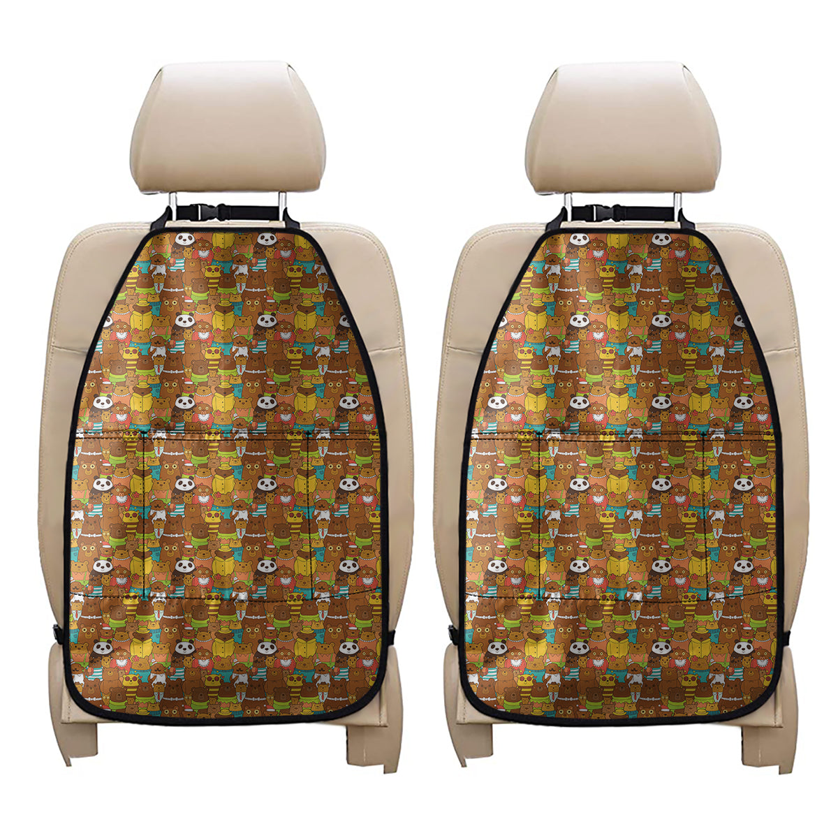 Colorful Cartoon Baby Bear Pattern Print Car Seat Organizers