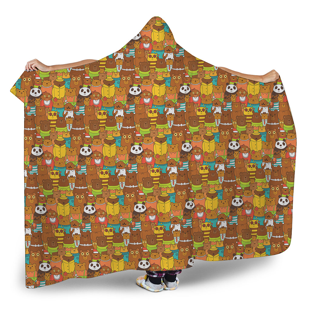 Colorful Cartoon Baby Bear Pattern Print Hooded Blanket