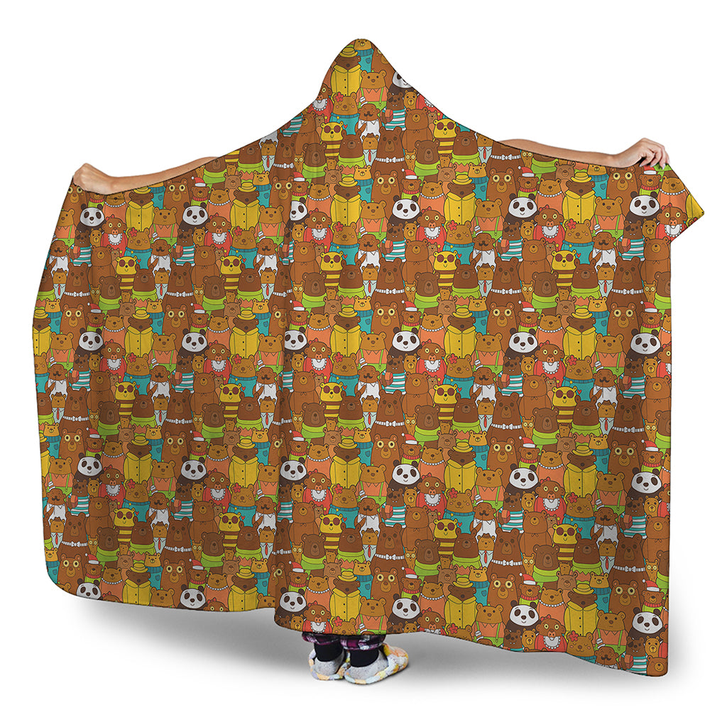 Colorful Cartoon Baby Bear Pattern Print Hooded Blanket