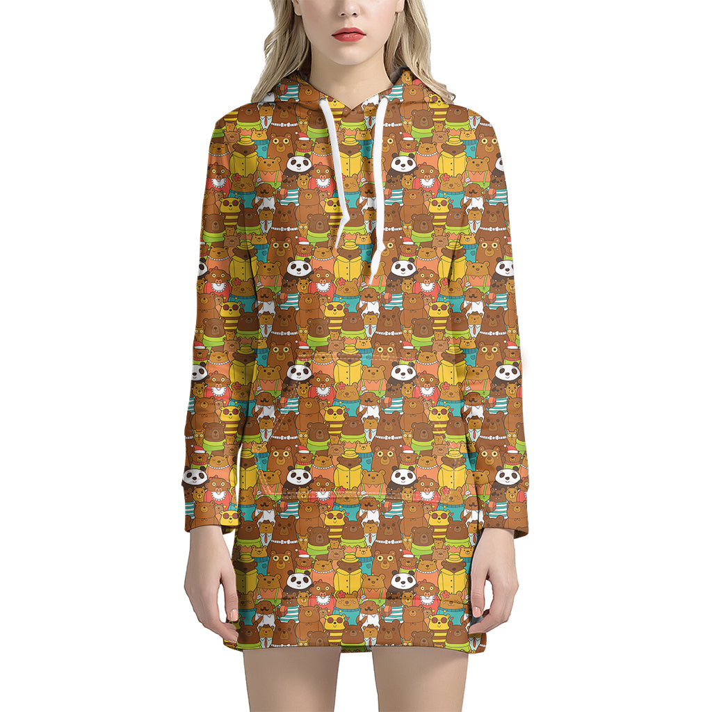 Colorful Cartoon Baby Bear Pattern Print Hoodie Dress
