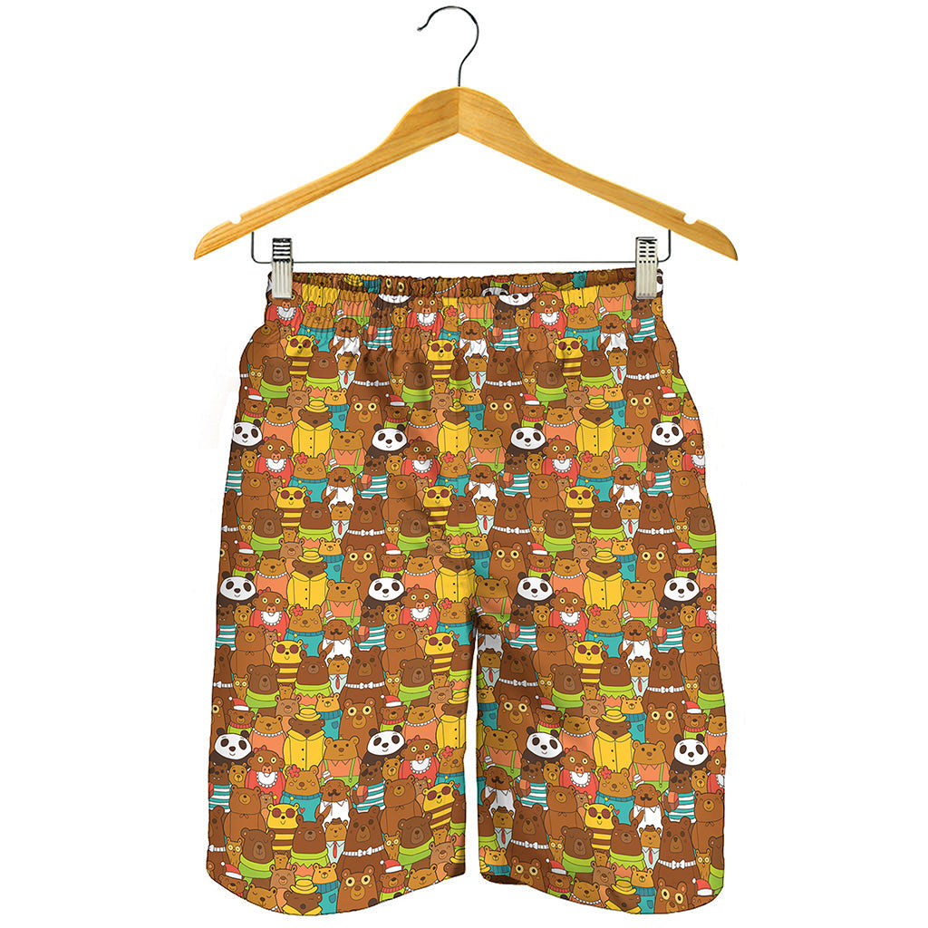 Colorful Cartoon Baby Bear Pattern Print Men's Shorts