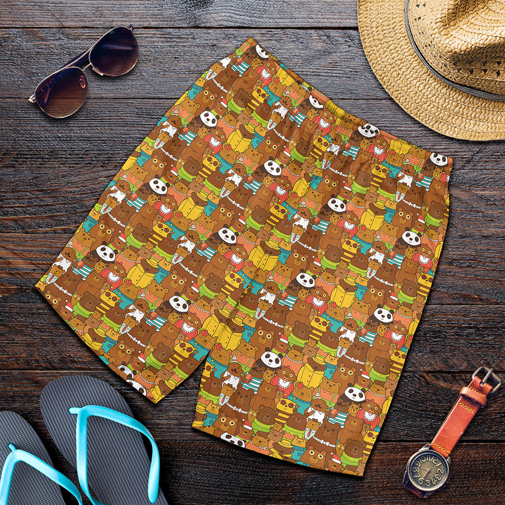 Colorful Cartoon Baby Bear Pattern Print Men's Shorts