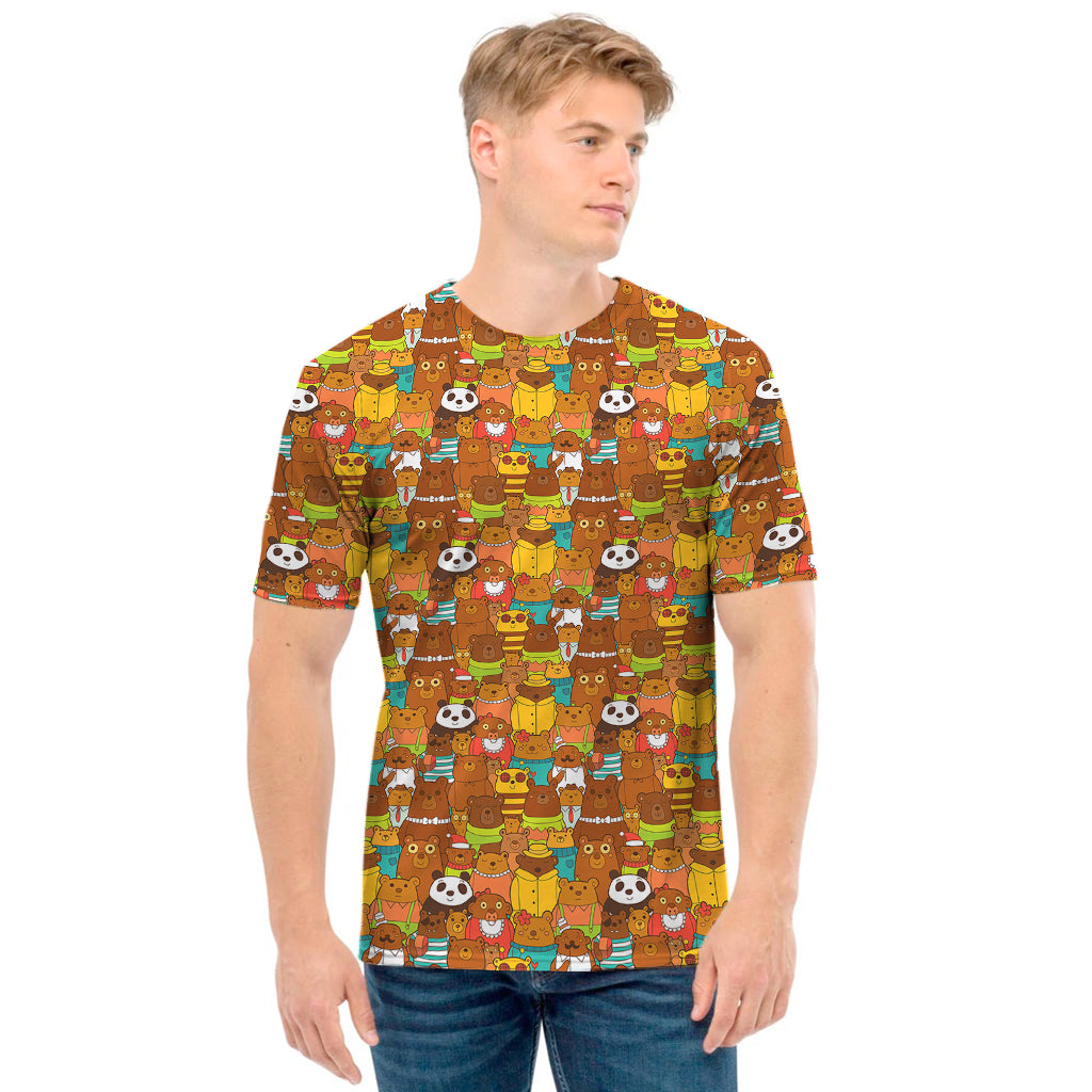 Colorful Cartoon Baby Bear Pattern Print Men's T-Shirt