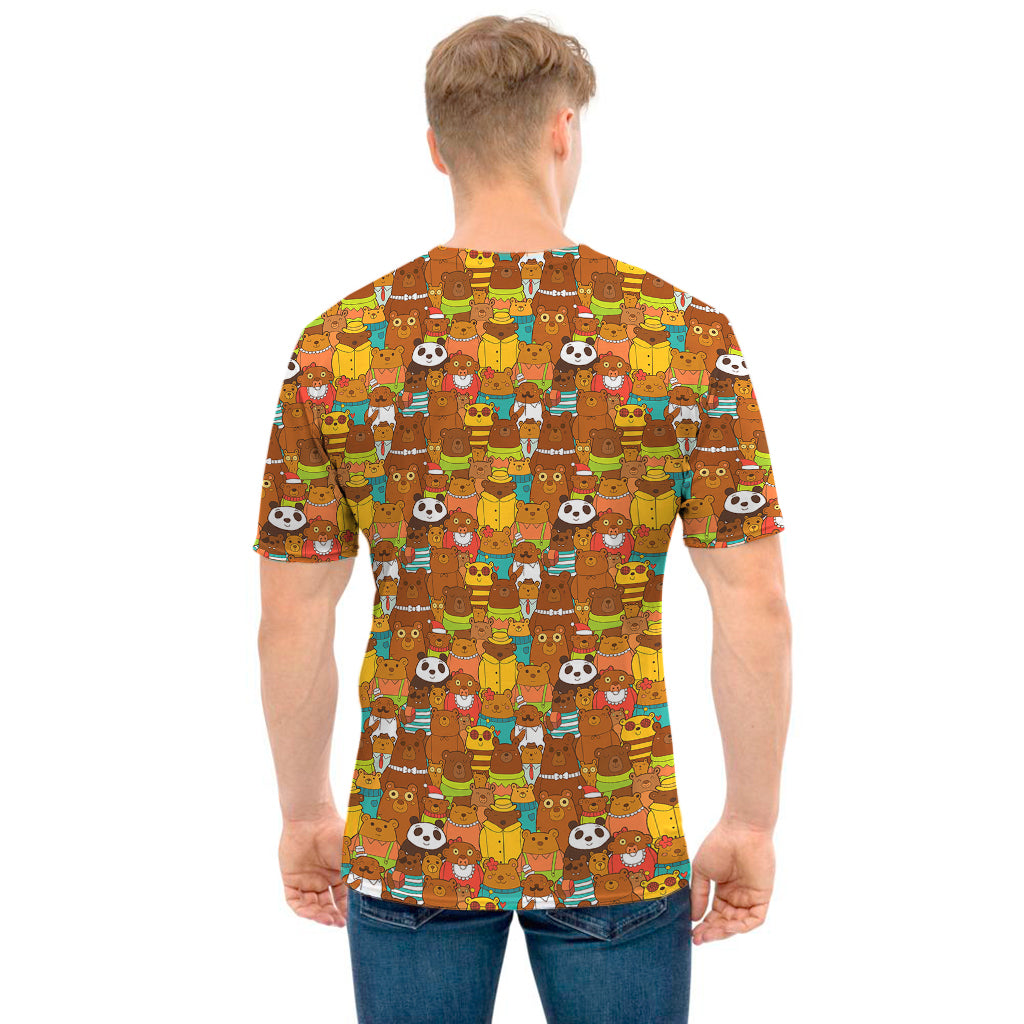 Colorful Cartoon Baby Bear Pattern Print Men's T-Shirt