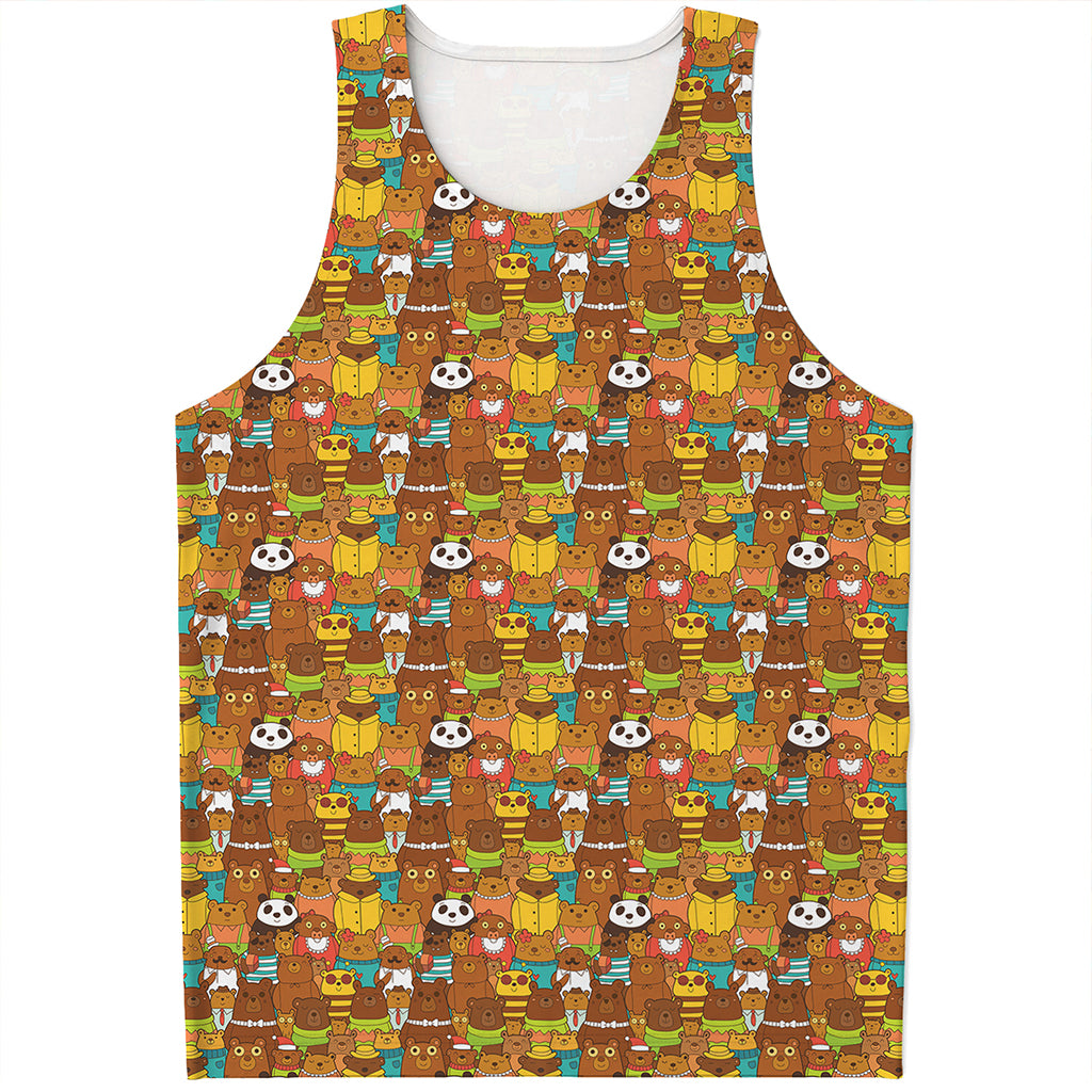 Colorful Cartoon Baby Bear Pattern Print Men's Tank Top