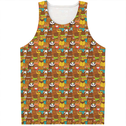 Colorful Cartoon Baby Bear Pattern Print Men's Tank Top