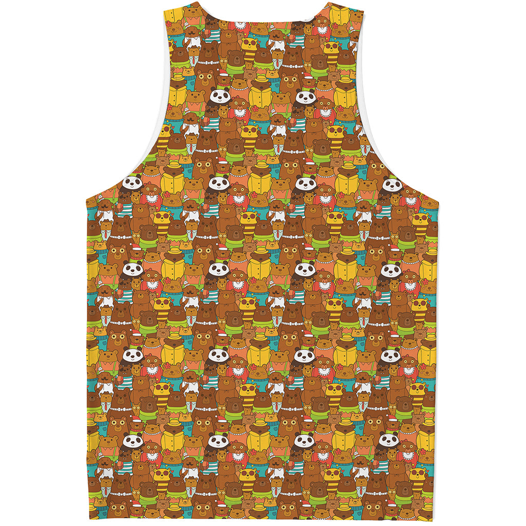 Colorful Cartoon Baby Bear Pattern Print Men's Tank Top
