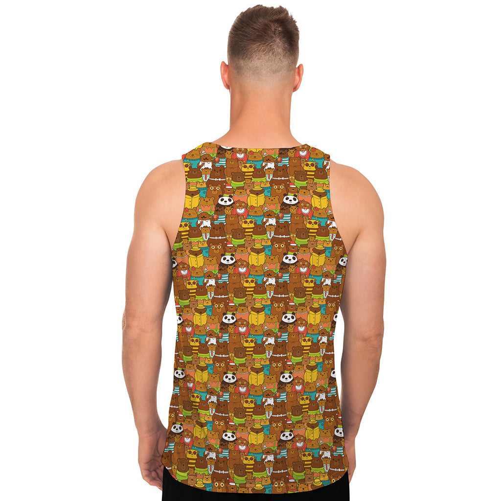 Colorful Cartoon Baby Bear Pattern Print Men's Tank Top