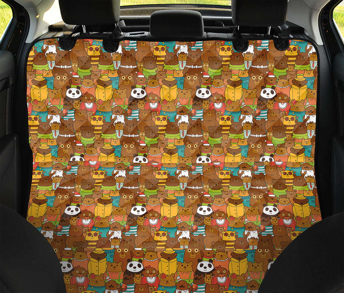 Colorful Cartoon Baby Bear Pattern Print Pet Car Back Seat Cover