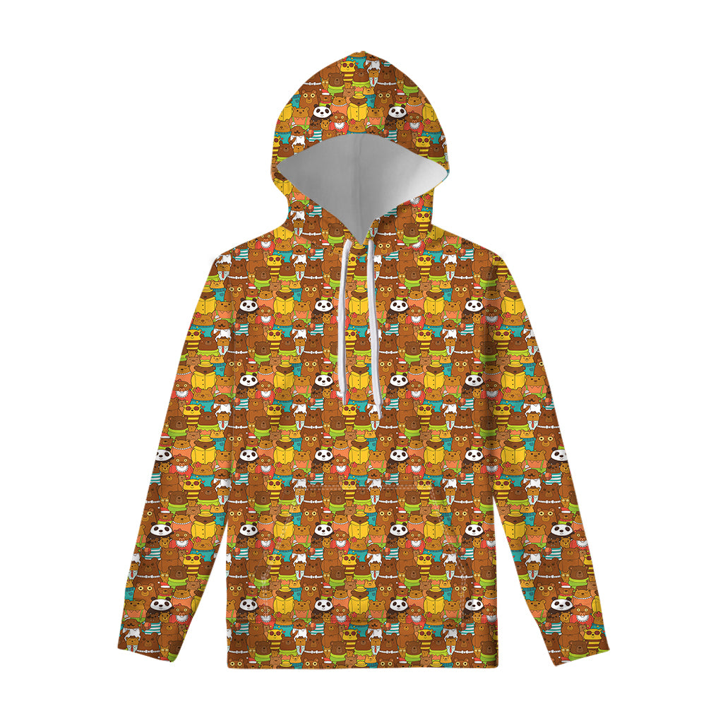 Colorful Cartoon Baby Bear Pattern Print Pullover Hoodie