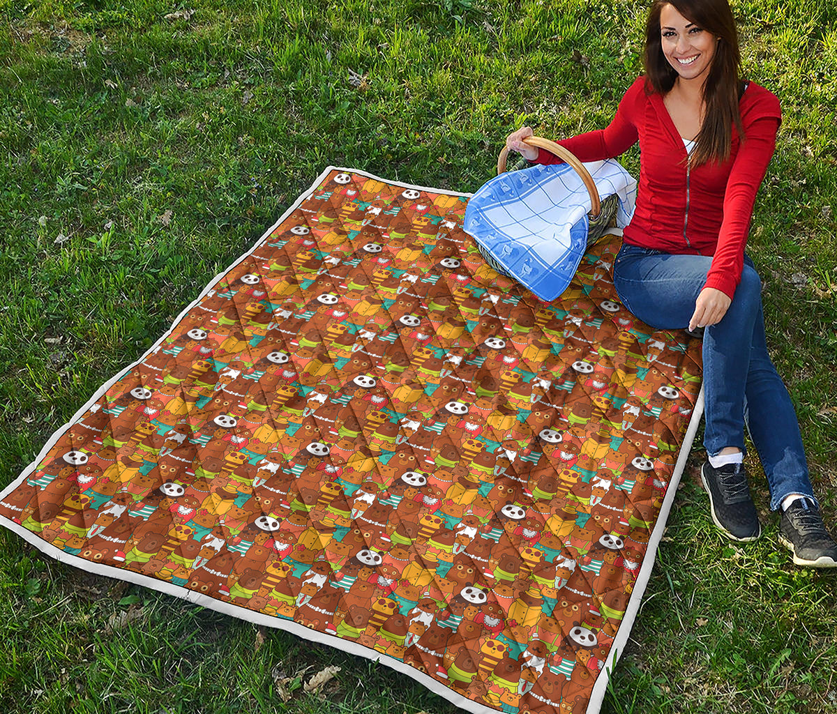 Colorful Cartoon Baby Bear Pattern Print Quilt