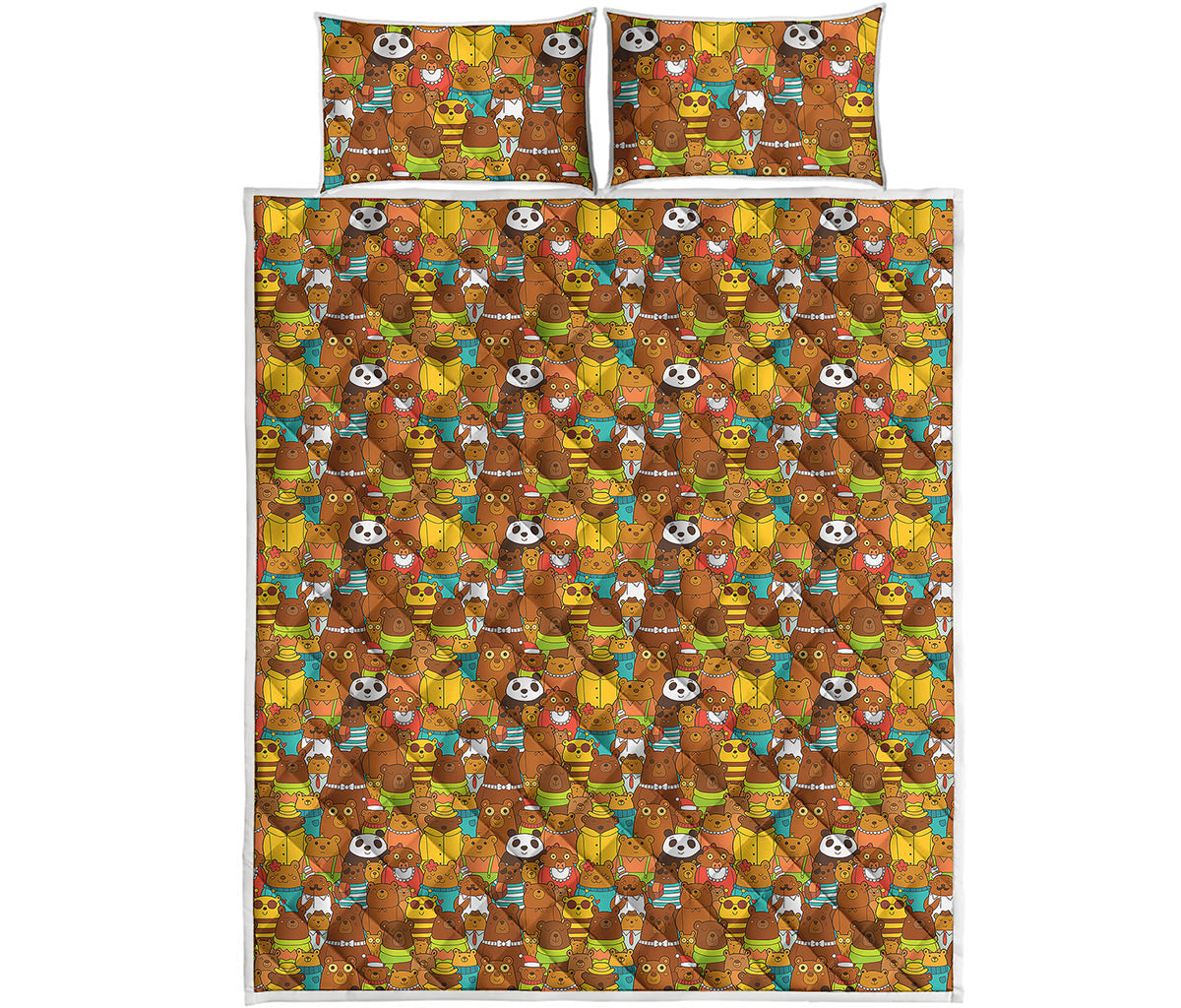 Colorful Cartoon Baby Bear Pattern Print Quilt Bed Set