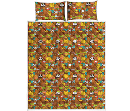 Colorful Cartoon Baby Bear Pattern Print Quilt Bed Set