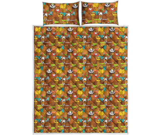 Colorful Cartoon Baby Bear Pattern Print Quilt Bed Set