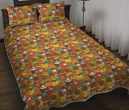 Colorful Cartoon Baby Bear Pattern Print Quilt Bed Set