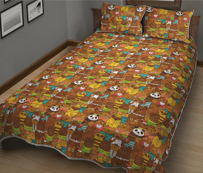 Colorful Cartoon Baby Bear Pattern Print Quilt Bed Set