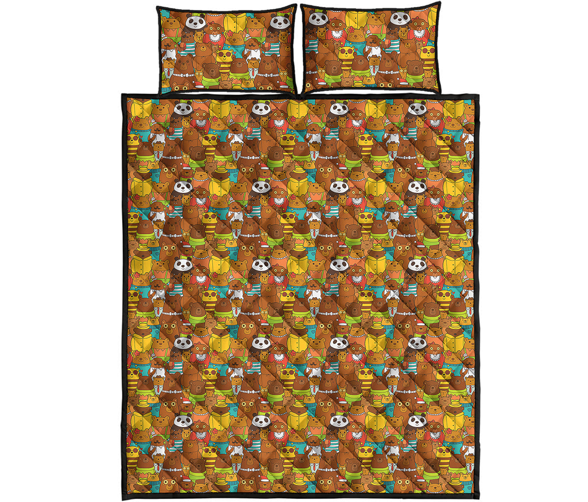 Colorful Cartoon Baby Bear Pattern Print Quilt Bed Set