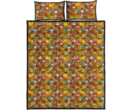 Colorful Cartoon Baby Bear Pattern Print Quilt Bed Set